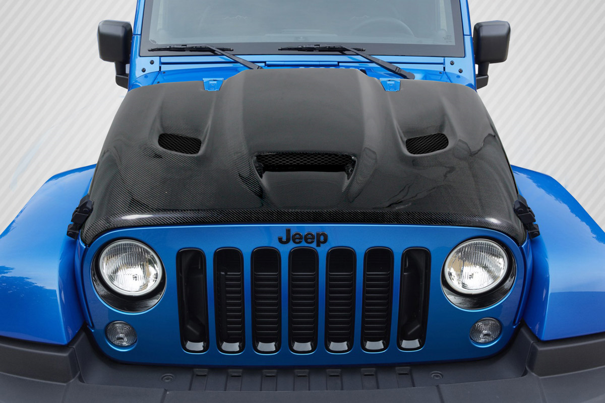 Transform Your 2007 - 2018 Jeep Wrangler with Carbon Creations' DriTech Hellcat Look 1 - Piece Hood